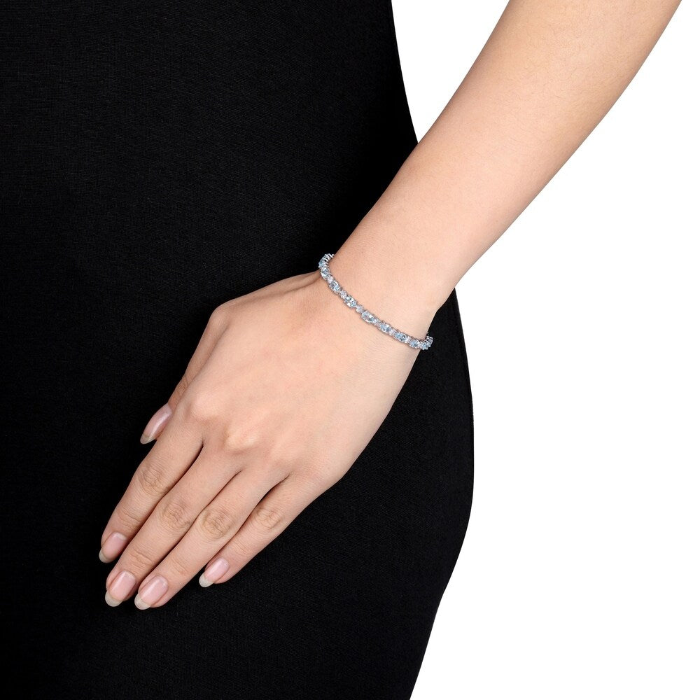 Miadora Sterling Silver Aquamarine and Diamond Accent Tennis Bracelet
