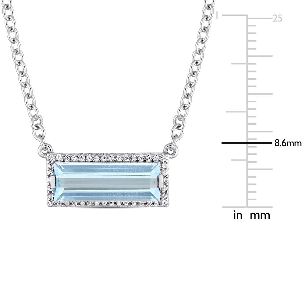 Miadora Sterling Silver Baguette-Cut Sky-Blue Topaz and White Sapphire Bar Necklace - Blue