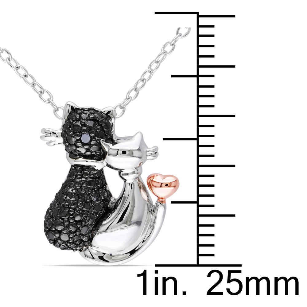 Miadora Sterling Silver Black Diamond Cat Necklace