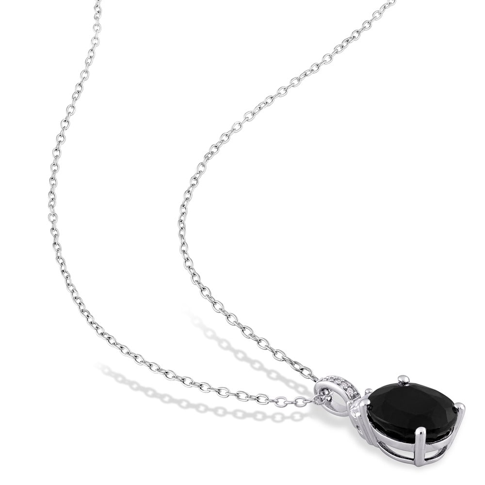 Miadora Sterling Silver Black Sapphire Created White Sapphire and Diamond Accent 2-Piece Necklace and Earrings Set
