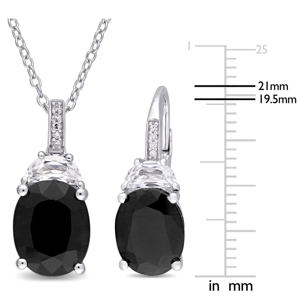 Miadora Sterling Silver Black Sapphire Created White Sapphire and Diamond Accent 2-Piece Necklace and Earrings Set