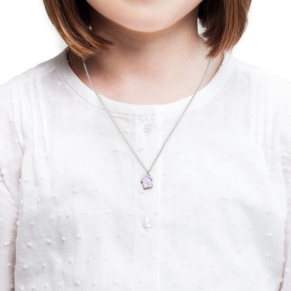 Miadora Sterling Silver Children's Enamel House Pendant with Chain - Blue