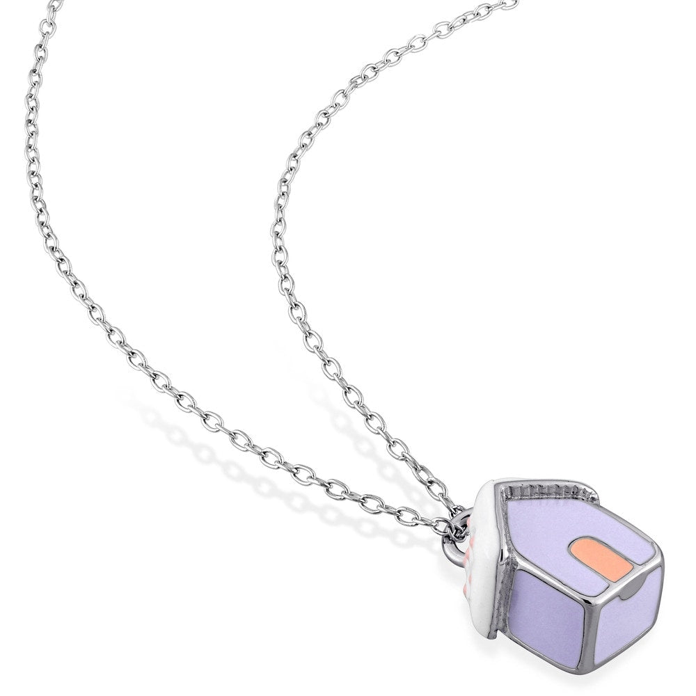 Miadora Sterling Silver Children's Enamel House Pendant with Chain - Blue