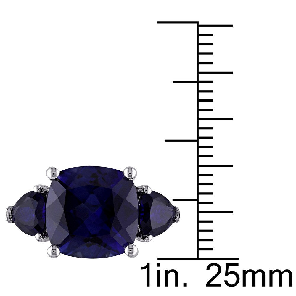 3-Stone Multi-Cut 7/10ct TGW Created Blue Sapphire Ring in Sterling Silver by Miadora