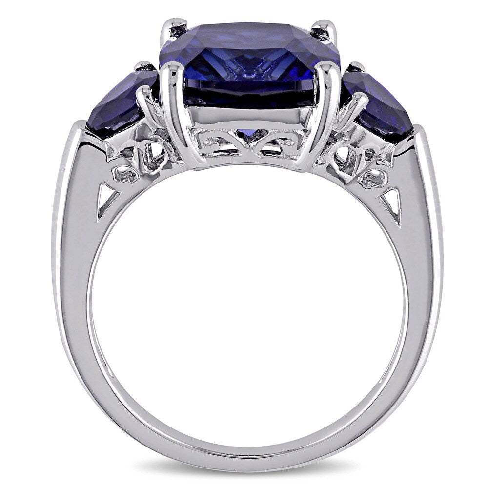 3-Stone Multi-Cut 7/10ct TGW Created Blue Sapphire Ring in Sterling Silver by Miadora