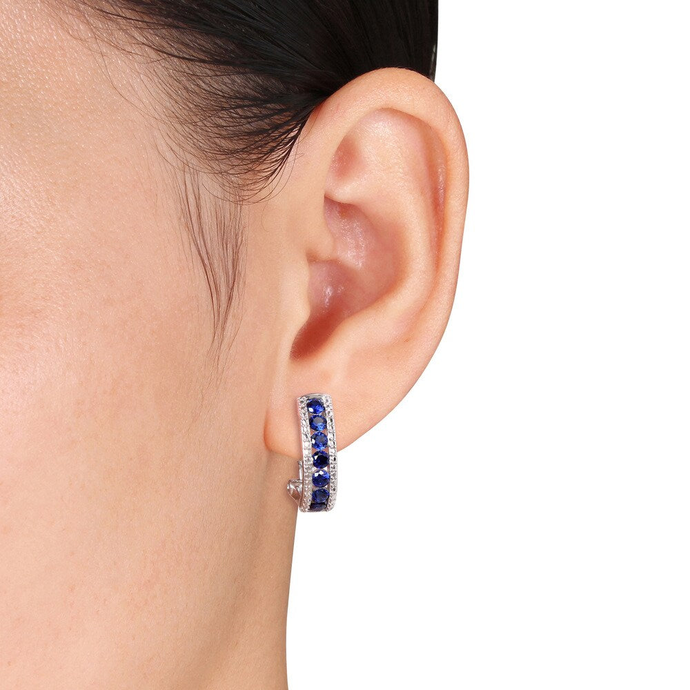 Miadora Sterling Silver Created Blue Sapphire Earrings