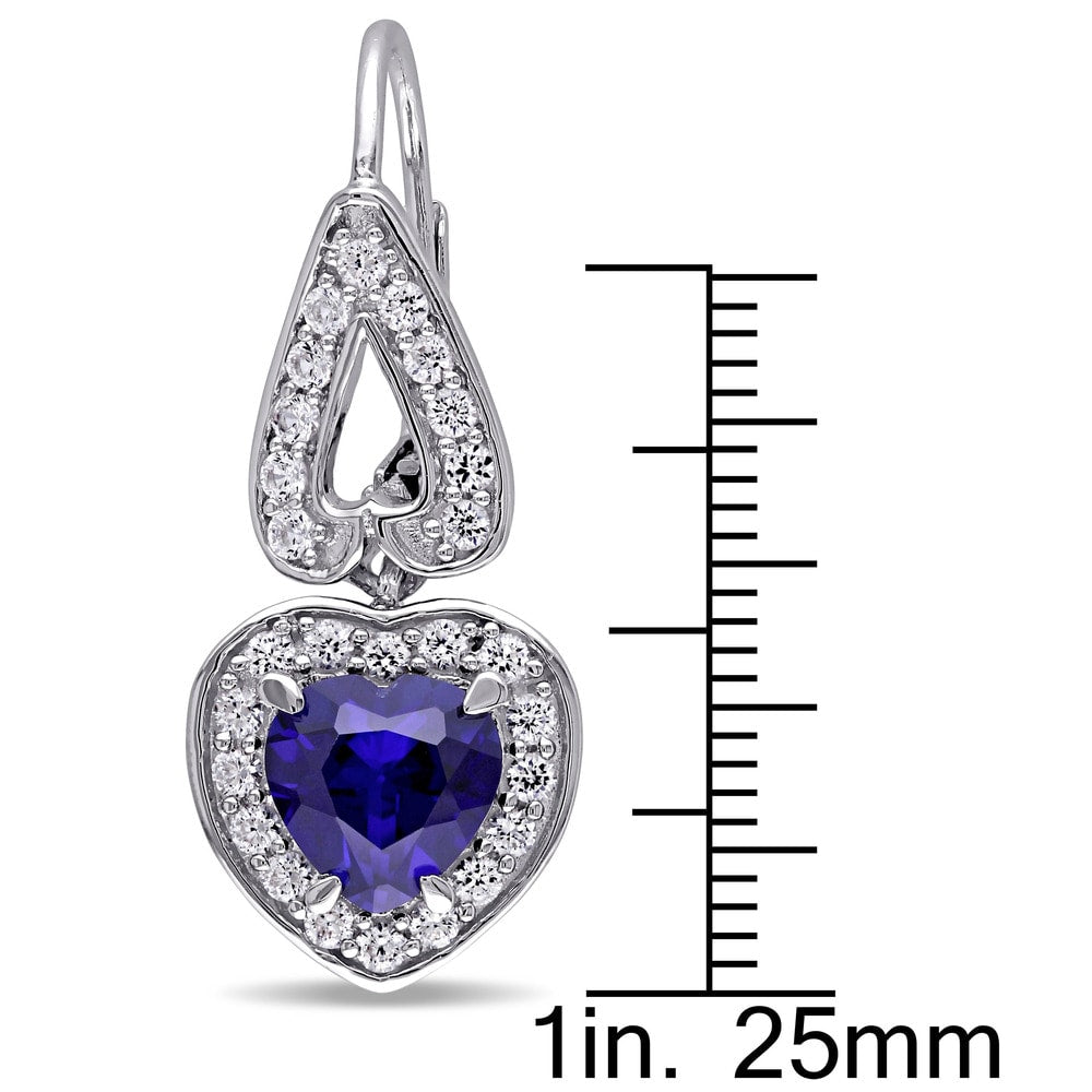 Miadora Sterling Silver Created Blue and White Sapphire Heart Earrings