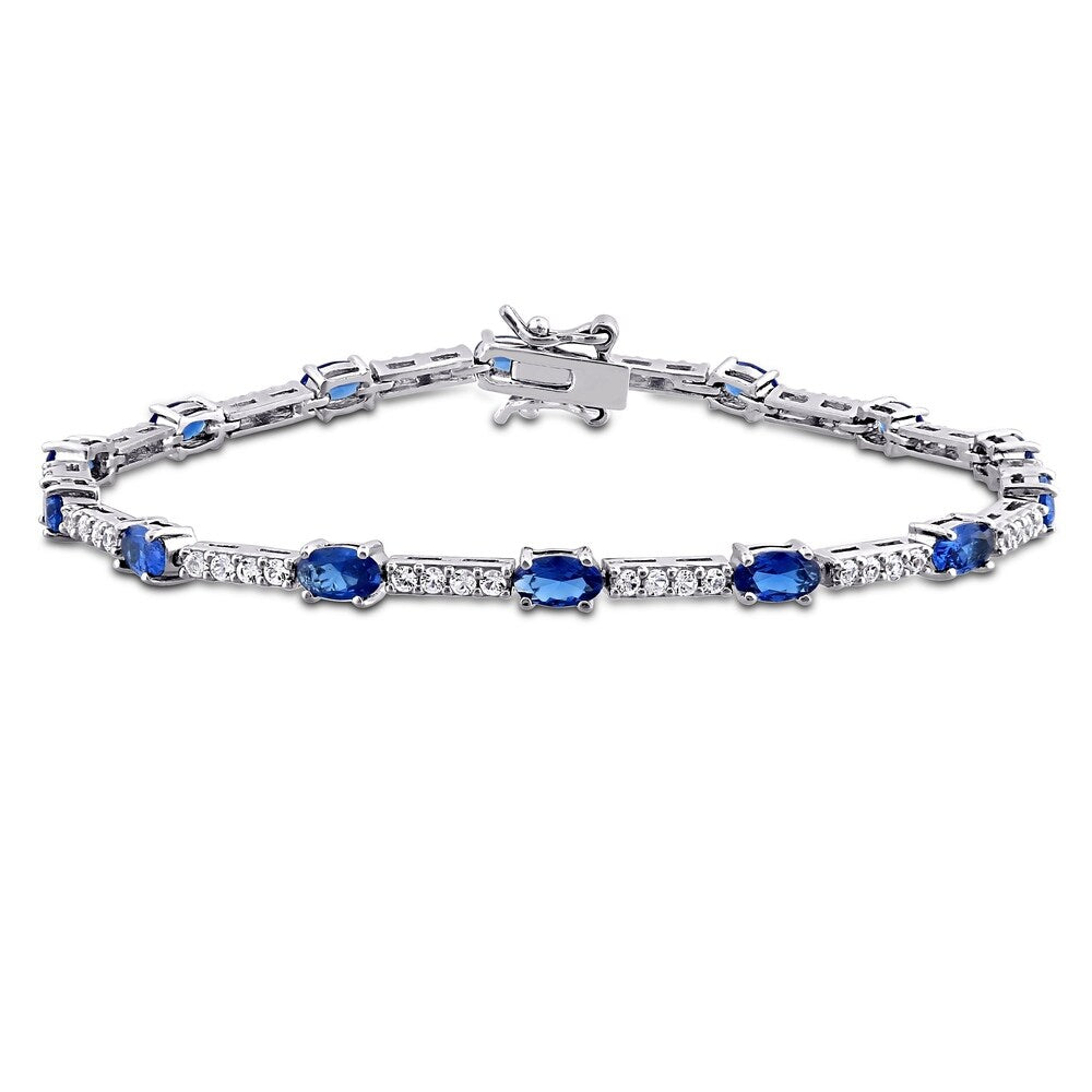 Miadora Sterling Silver Created Blue and White Sapphire Tennis Bracelet