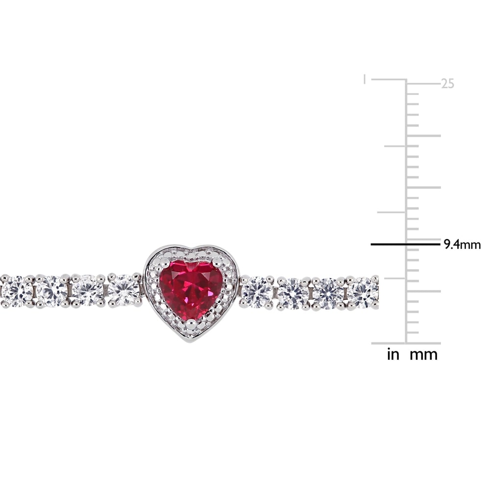 Miadora Sterling Silver Created Ruby and Created White Sapphire Triple Heart Tennis Bracelet