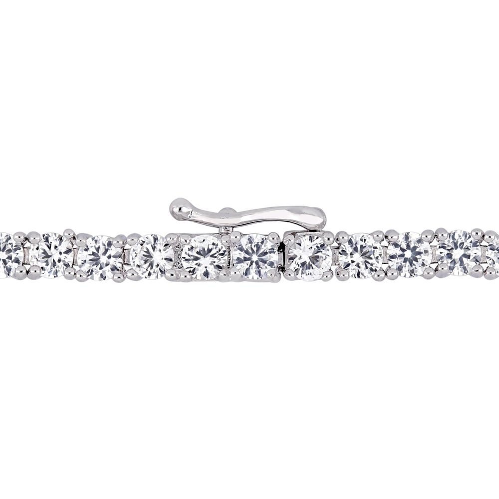 Miadora Sterling Silver Created Ruby and Created White Sapphire Triple Heart Tennis Bracelet