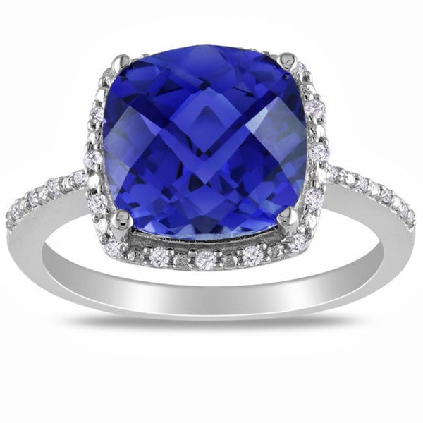 Miadora Sterling Silver Created Sapphire and 1/10ct TDW Diamond Ring (G-H, I2-I3)