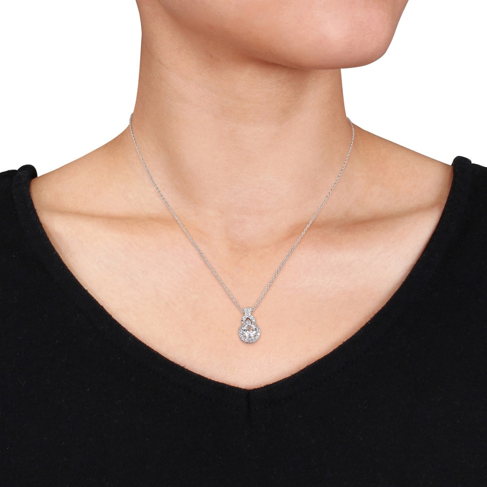 Miadora Sterling Silver Created White Sapphire Drop Necklace