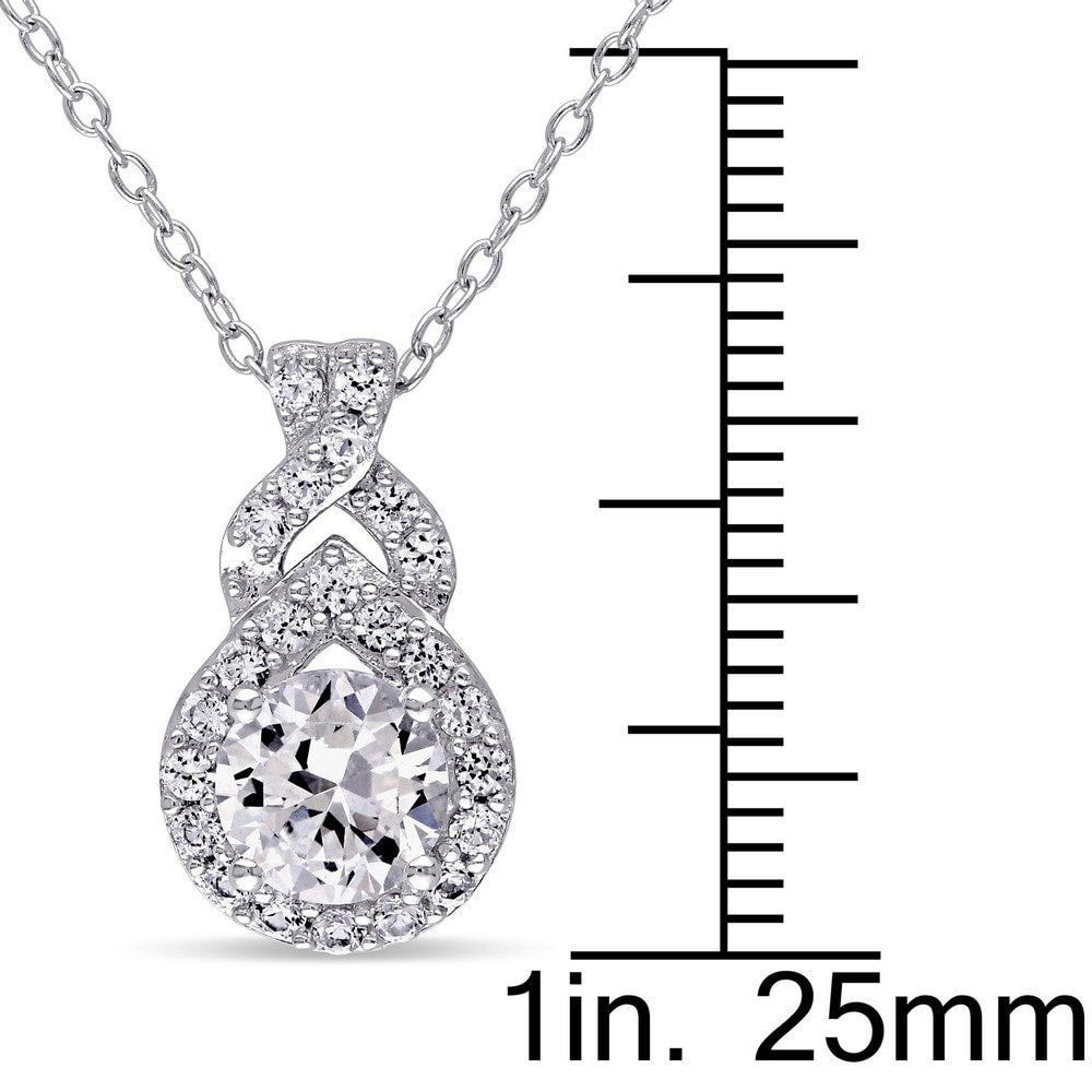 Miadora Sterling Silver Created White Sapphire Drop Necklace