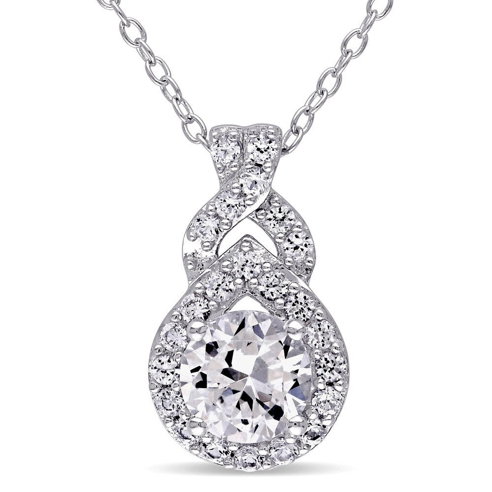 Miadora Sterling Silver Created White Sapphire Drop Necklace