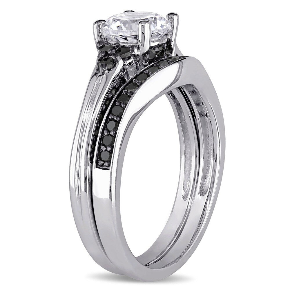 Miadora Sterling Silver Created White Sapphire and 3/5ct TDW Black Diamond Bridal Ring Set