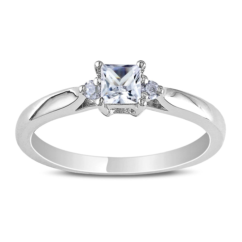 Miadora Sterling Silver Created White Sapphire and Diamond Accent Promise Ring