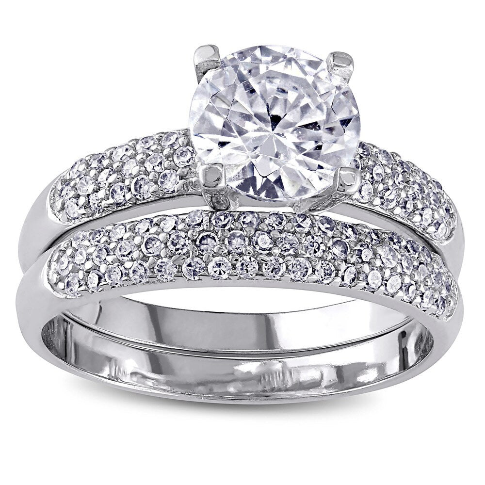 Miadora Sterling Silver Cubic Zirconia Bridal Ring Set