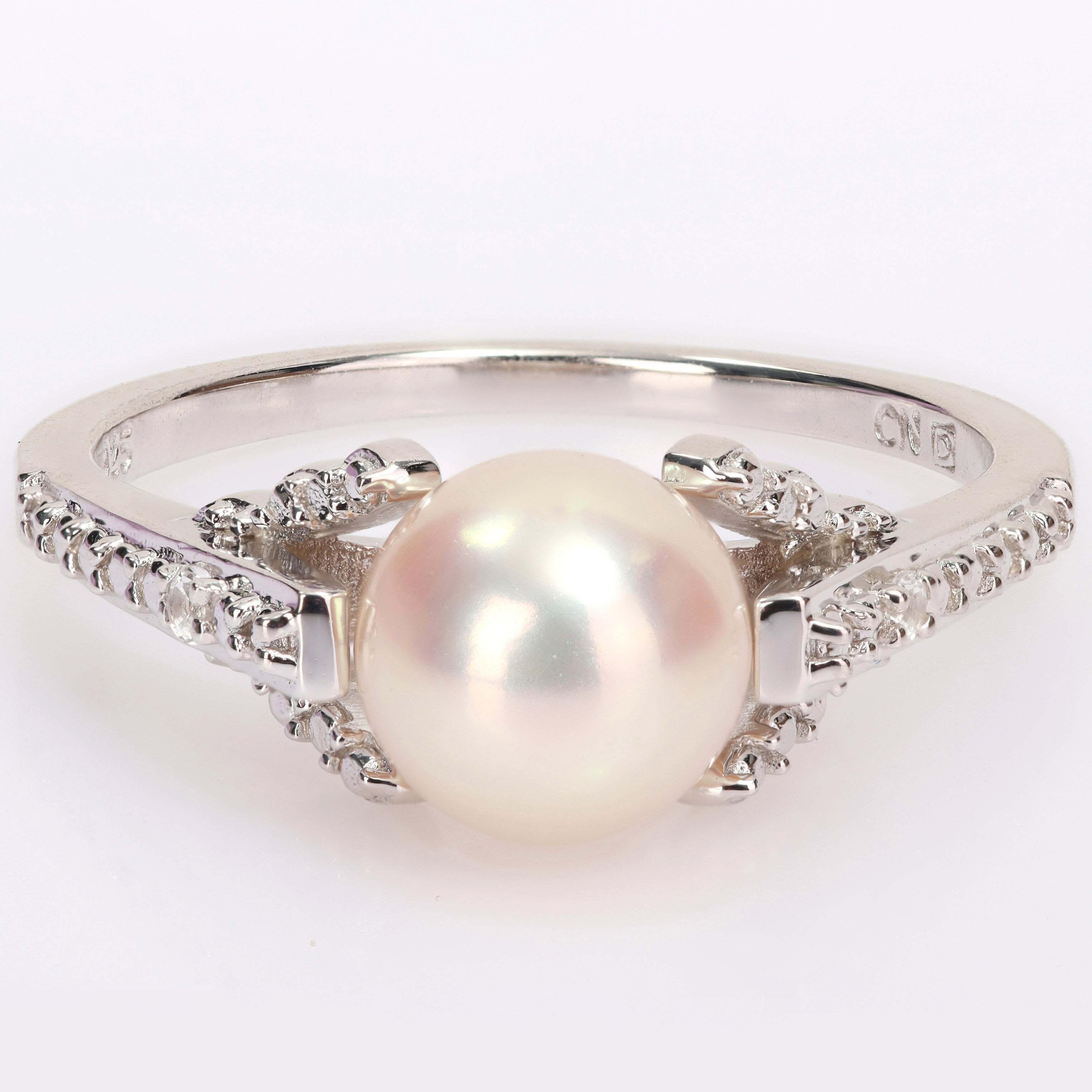 Miadora Sterling Silver Cultured Freshwater Pearl Diamond Accent Solitaire Vintage Ring 7 7.5mm