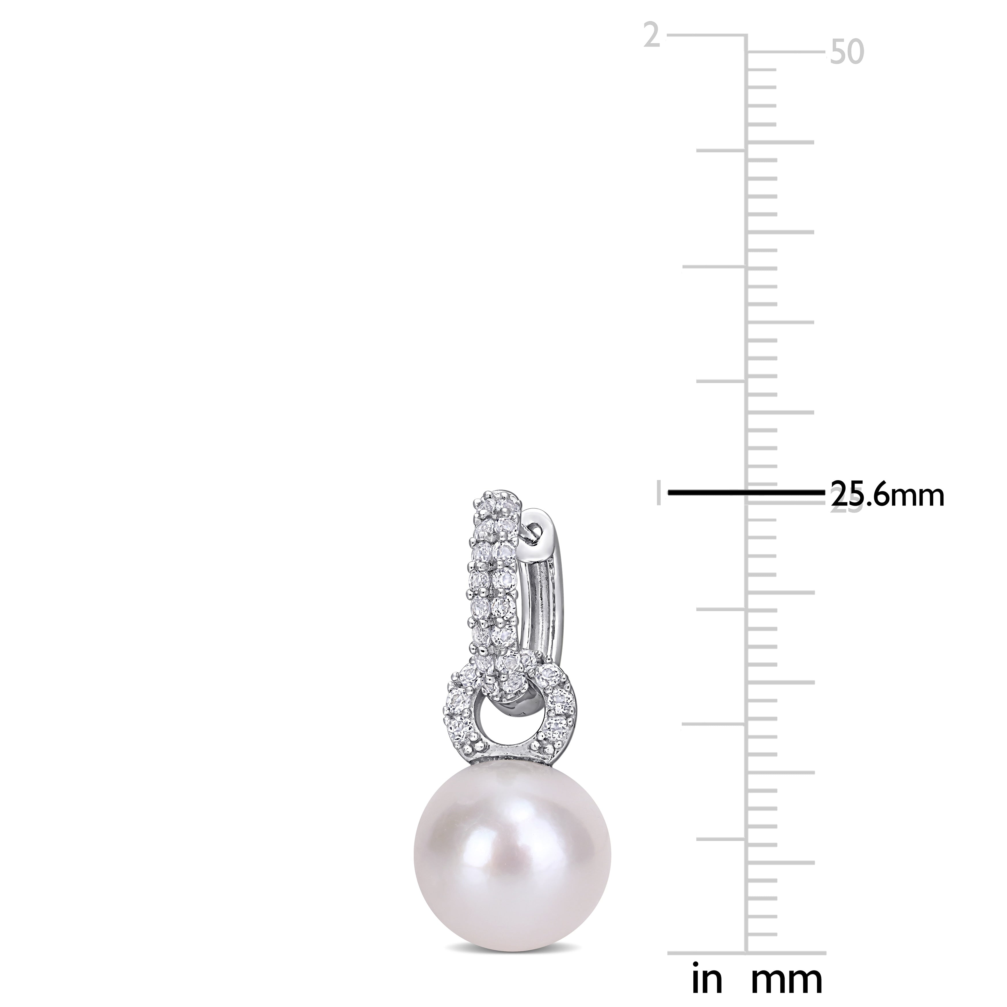 11-12 MM Cultured Freshwater Pearl and White Topaz Hoop Drop Earrings in Sterling Silver by Miadora