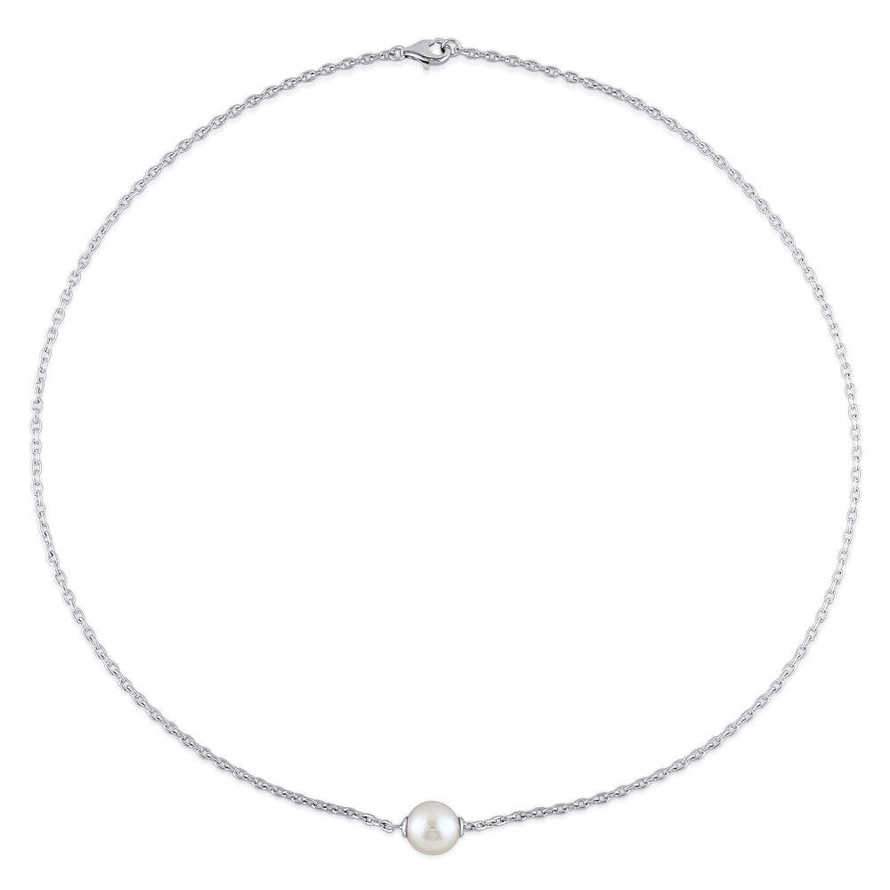 Miadora Sterling Silver Cultured Freshwater White Pearl Necklace (9-9.5 mm)