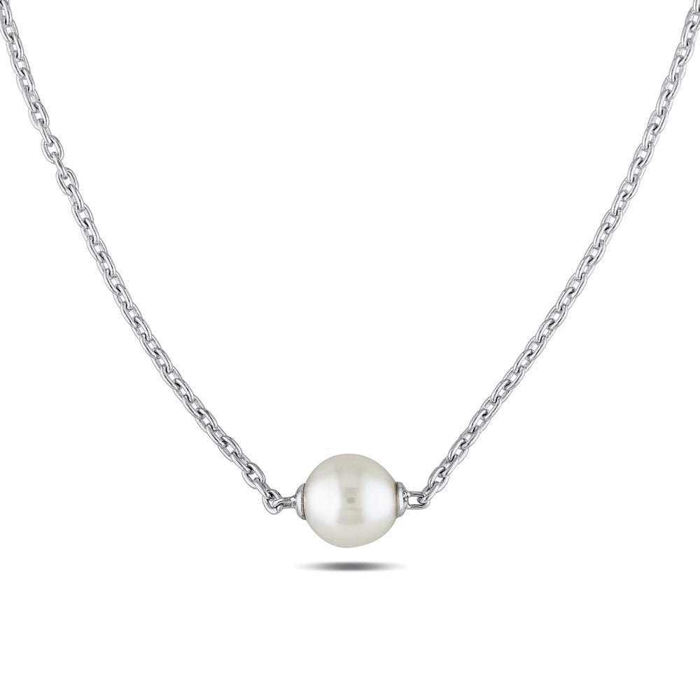 Miadora Sterling Silver Cultured Freshwater White Pearl Necklace (9-9.5 mm)