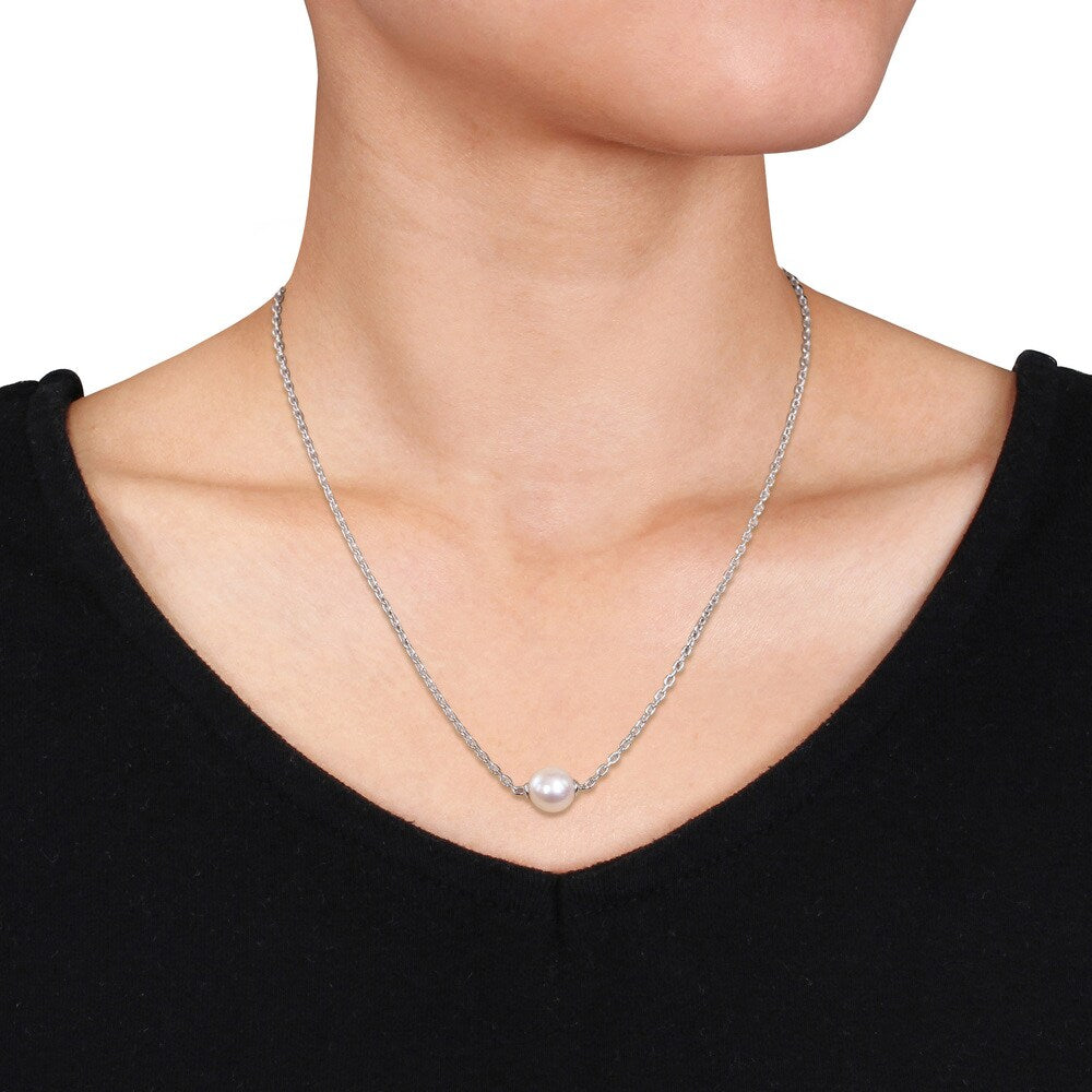 Miadora Sterling Silver Cultured Freshwater White Pearl Necklace (9-9.5 mm)