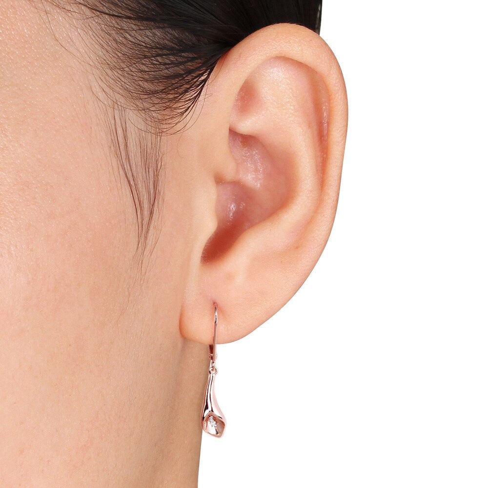 Miadora Sterling Silver Diamond Accent Calla Lily Floral Drop Leverback Earrings