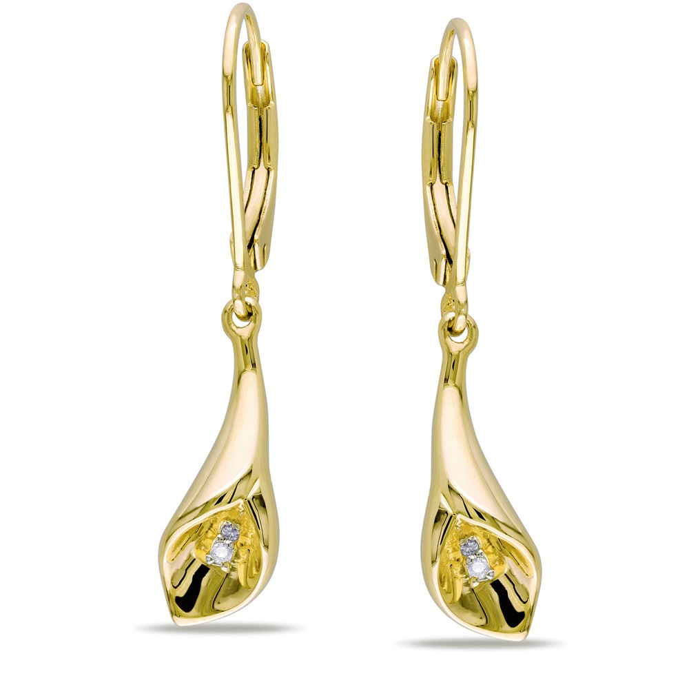 Miadora Sterling Silver Diamond Accent Calla Lily Floral Drop Leverback Earrings