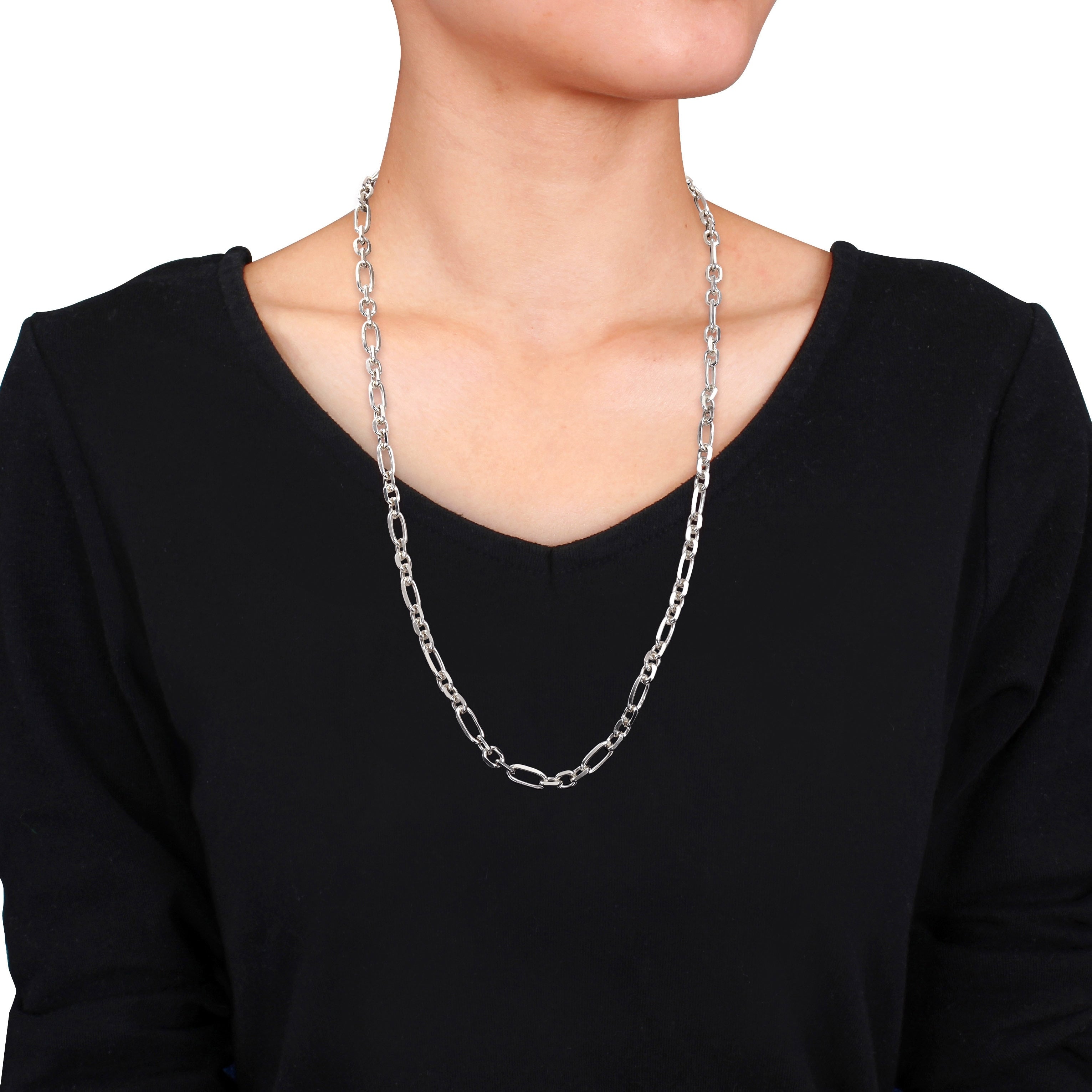 Miadora Sterling Silver Diamond Cut Figaro Rolo Necklace