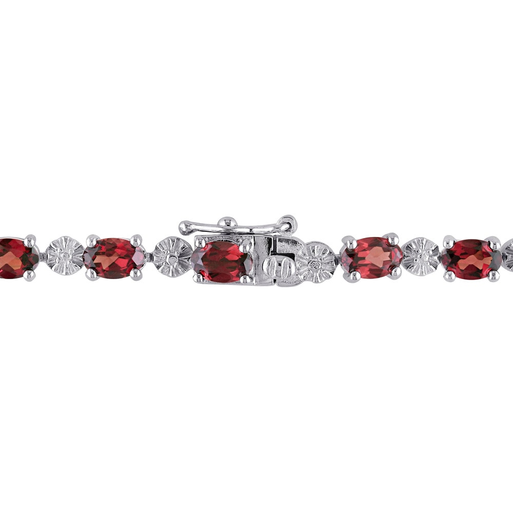 Miadora Sterling Silver Garnet and Diamond Accent Tennis Bracelet