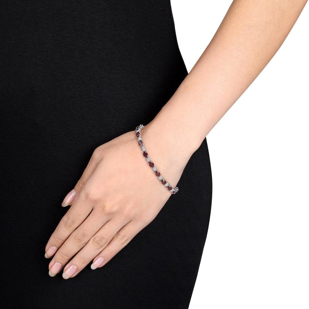 Miadora Sterling Silver Garnet and Diamond Accent Tennis Bracelet