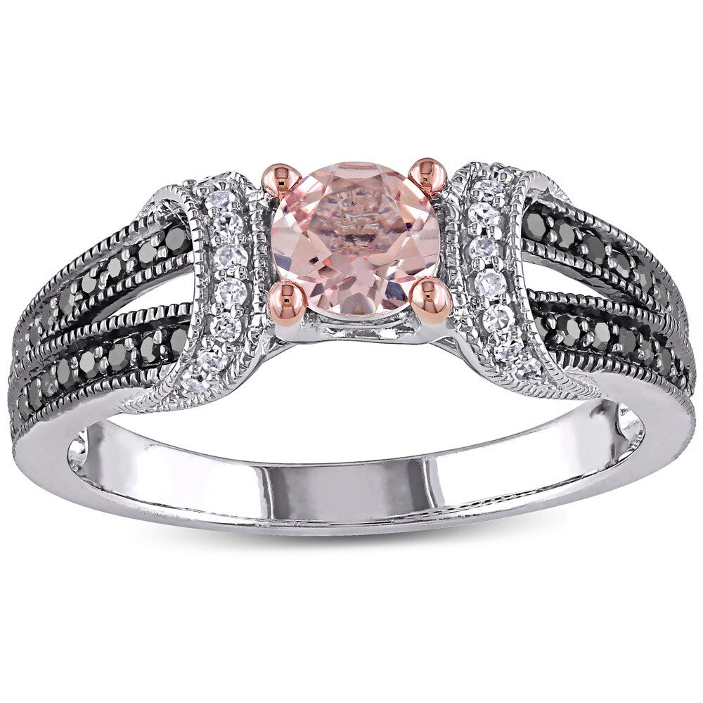 Miadora Sterling Silver Morganite and 1/4ct TDW Black and White Diamond Engagement Ring (G-H, I1-I2)
