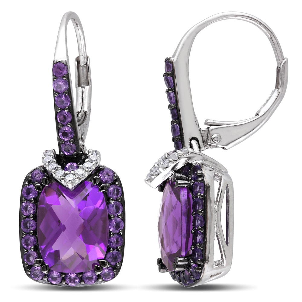 Miadora Sterling Silver Multi-gemstone and 1/10ct TDW Diamond Earrings (H-I, I2-I3)