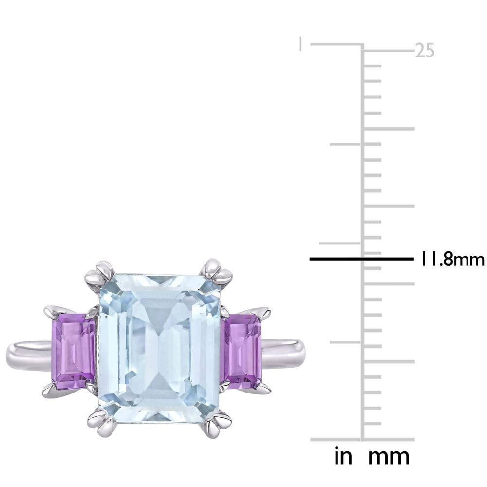 Miadora Sterling Silver Octagon-Cut Ice Aquamarine and Rose de France 3-Stone Ring