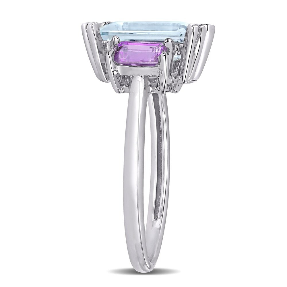 Miadora Sterling Silver Octagon-Cut Ice Aquamarine and Rose de France 3-Stone Ring