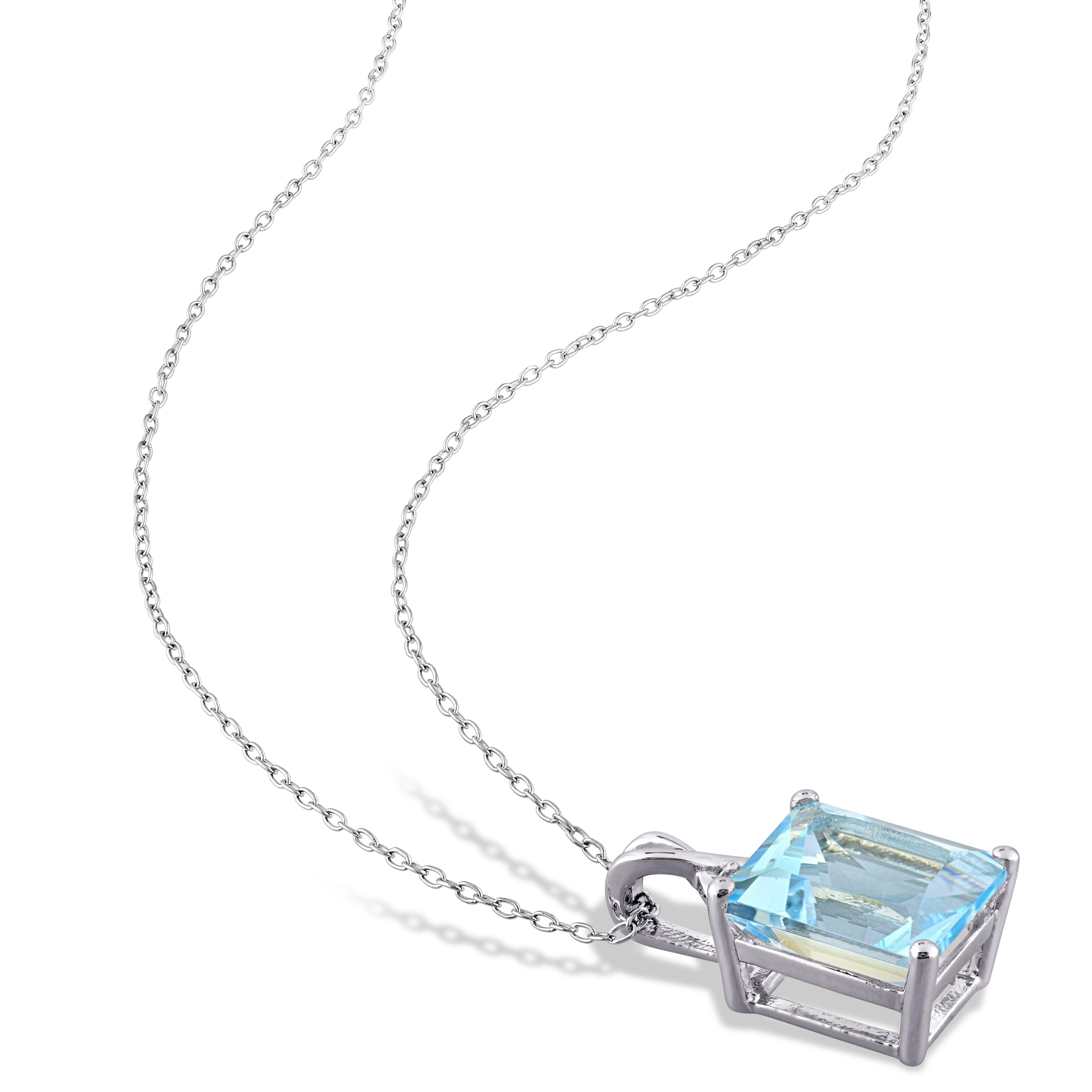 Miadora Sterling Silver Octagon-cut Blue and White Topaz Solitaire Drop Necklace