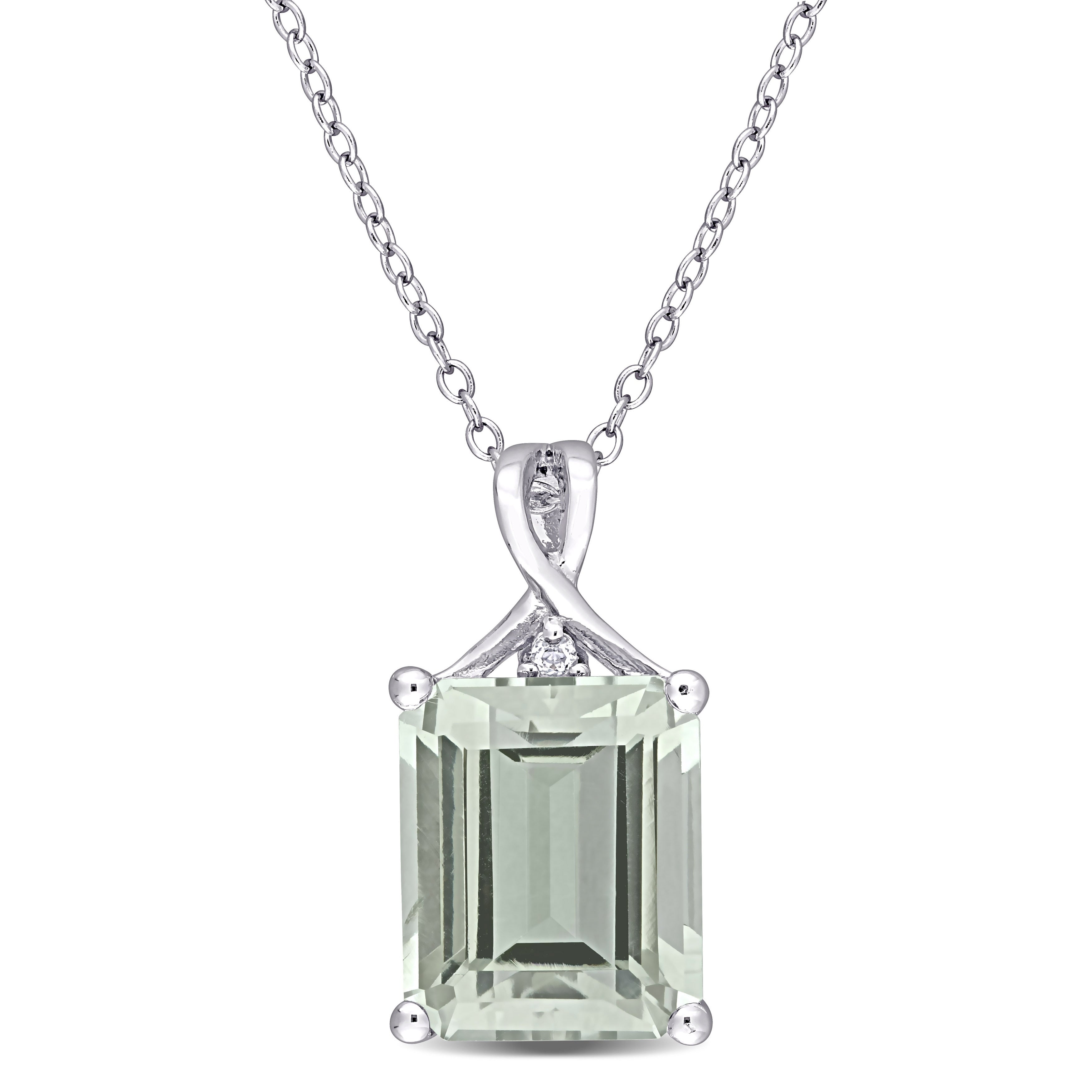 Miadora Sterling Silver Octagon-cut Green Quartz and White Topaz Solitaire Drop Necklace