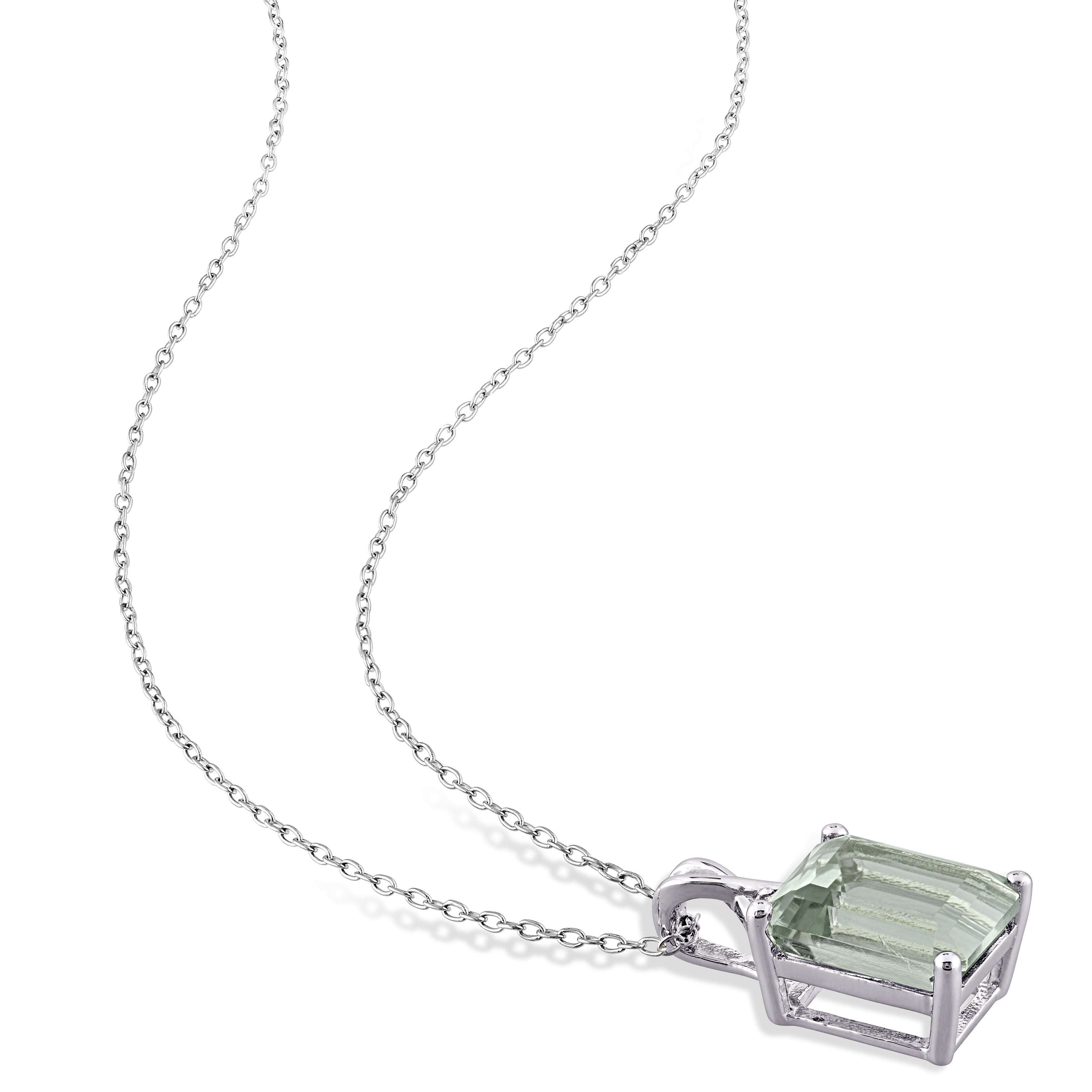 Miadora Sterling Silver Octagon-cut Green Quartz and White Topaz Solitaire Drop Necklace