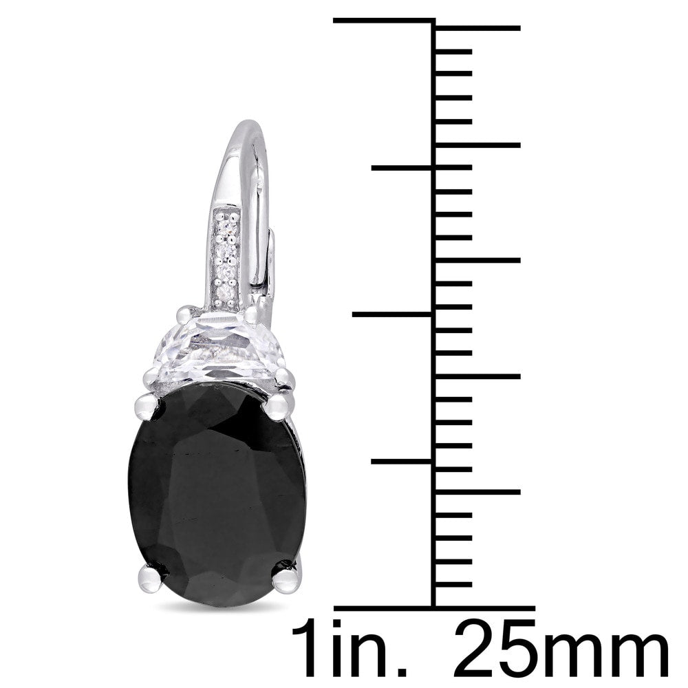 Miadora Sterling Silver Oval-Cut Black Sapphire Created White Sapphire and Diamond Accent Leverback Earrings (G-H, I2-I3)