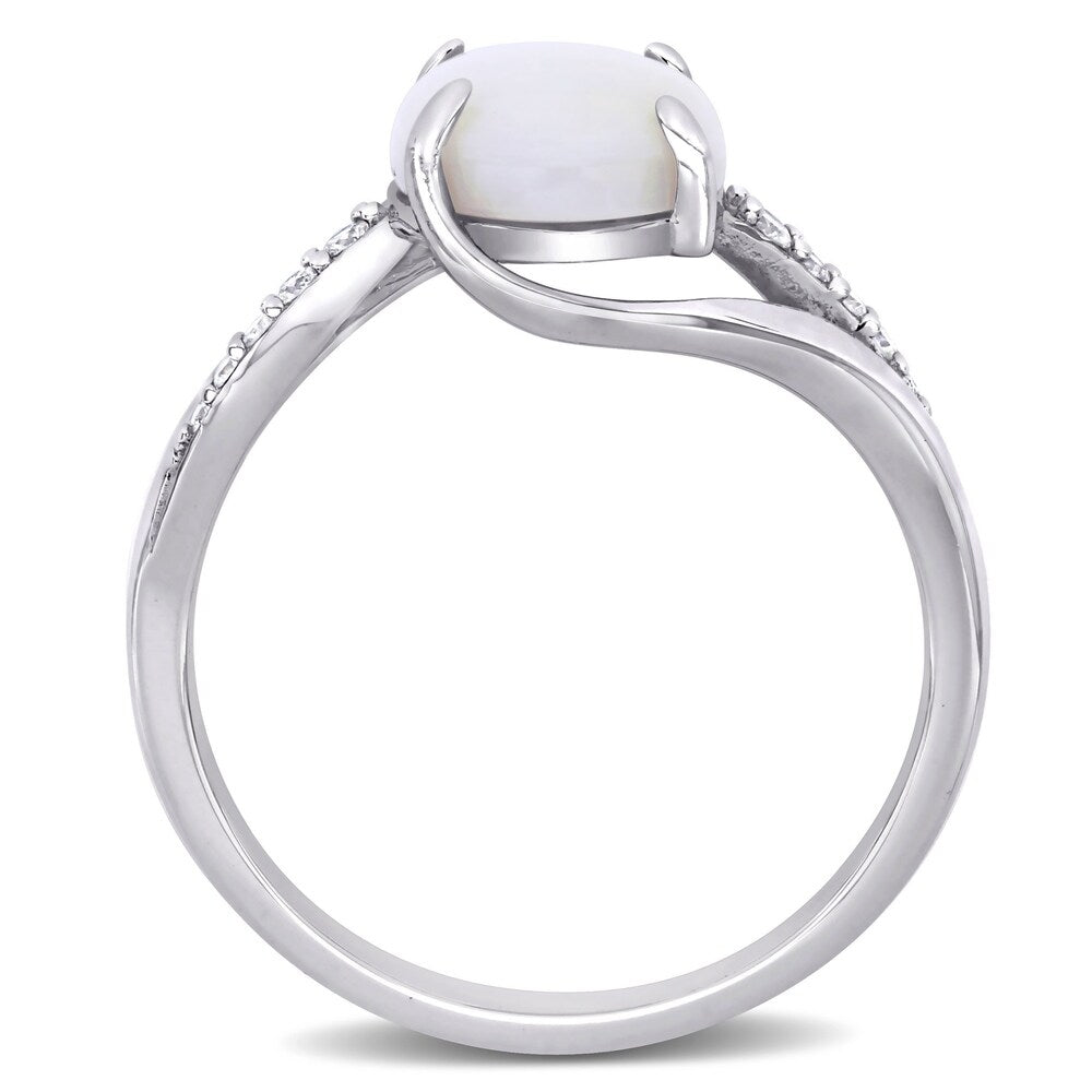 Miadora Sterling Silver Oval-Cut Opal and 1/10ct TDW Diamond Bypass Ring