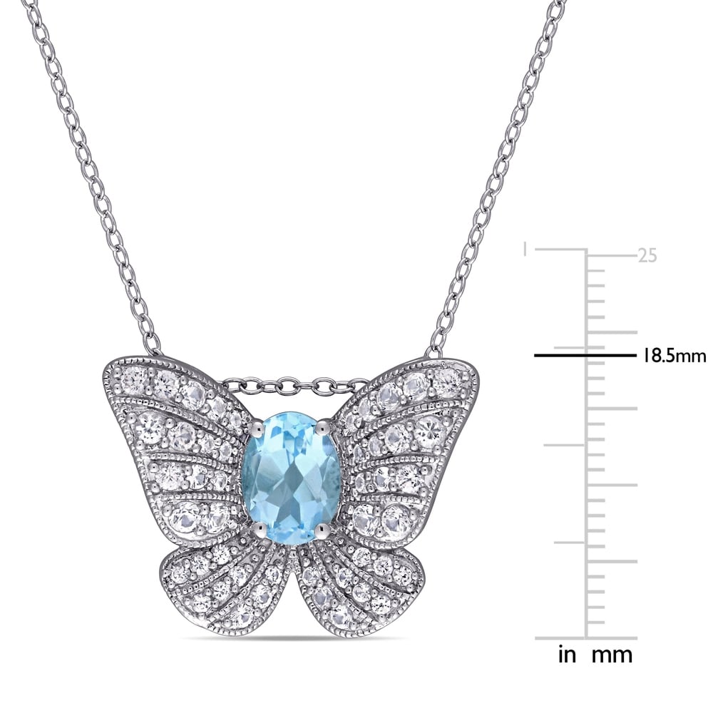 Miadora Sterling Silver Sky-Blue Topaz Created White Sapphire Butterfly Necklace