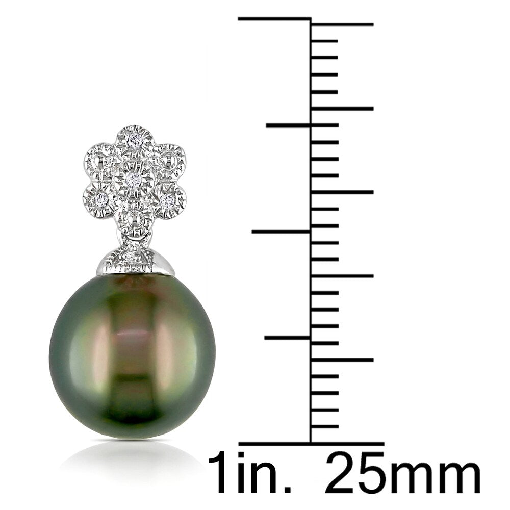 Miadora Sterling Silver Tahitian Pearl and Diamond Accent Earrings (9.5-10 mm)