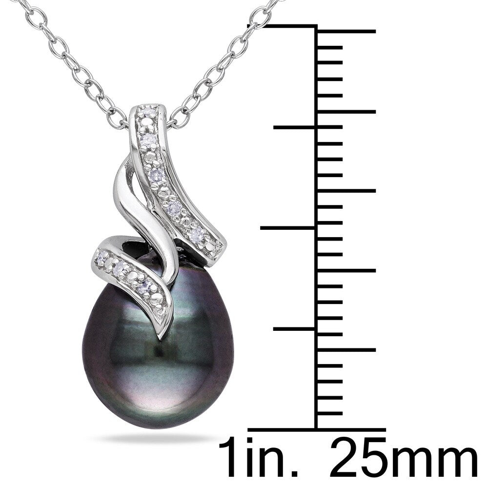 9-10 MM Tahitian Cultured Pearl Diamond Swirl Drop Necklace in Sterling Silver by Miadora - 21.8 mm x 18 inch x 11.4 mm
