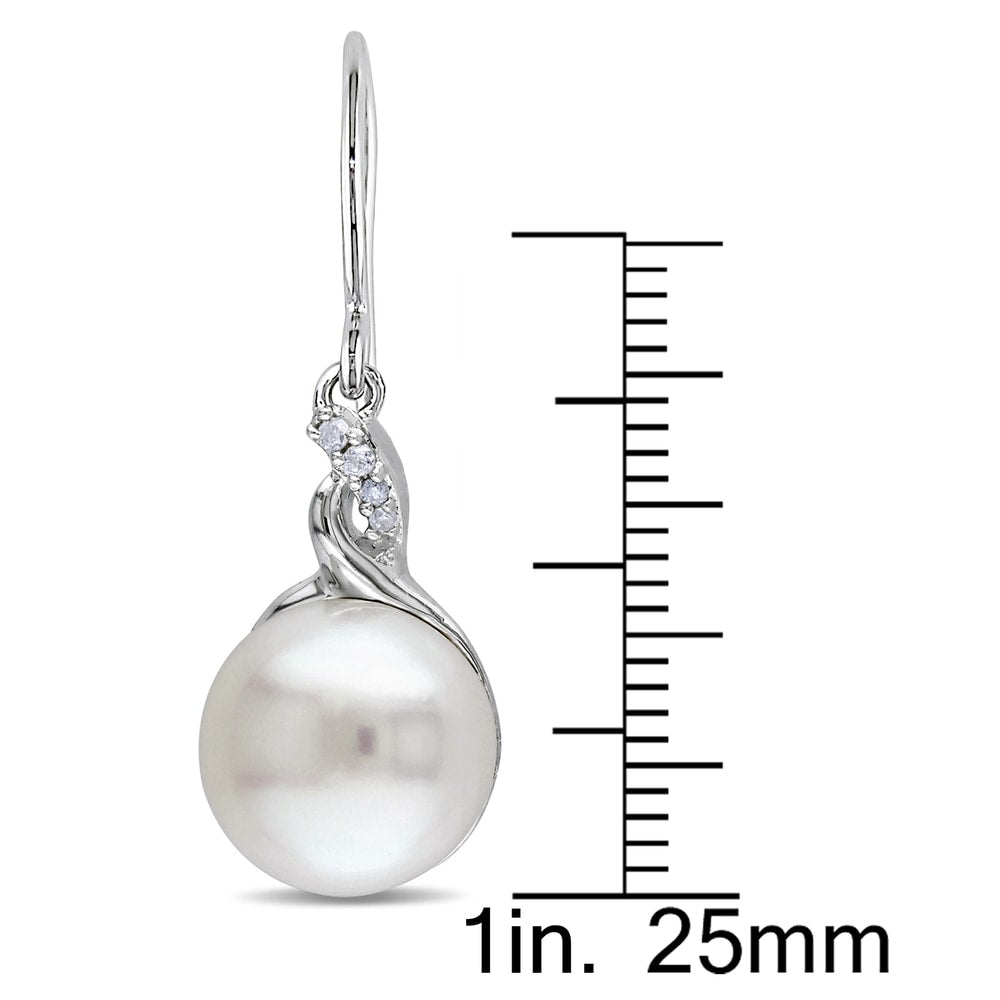 Miadora Sterling Silver White Pearl and Diamond Accent Earrings (10.5-11 mm)