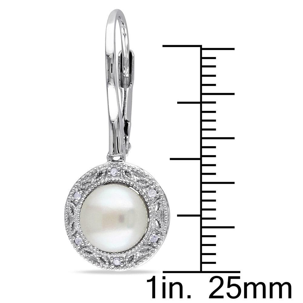 Miadora Sterling Silver White Pearl and Diamond Accent Earrings (7.5-8 mm)