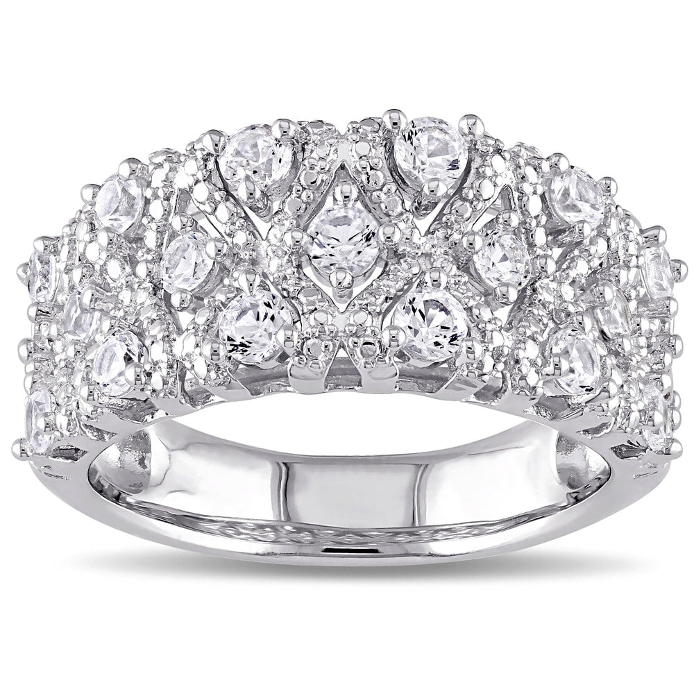 Miadora Sterling Silver White Prong-set Created Sapphire Ring