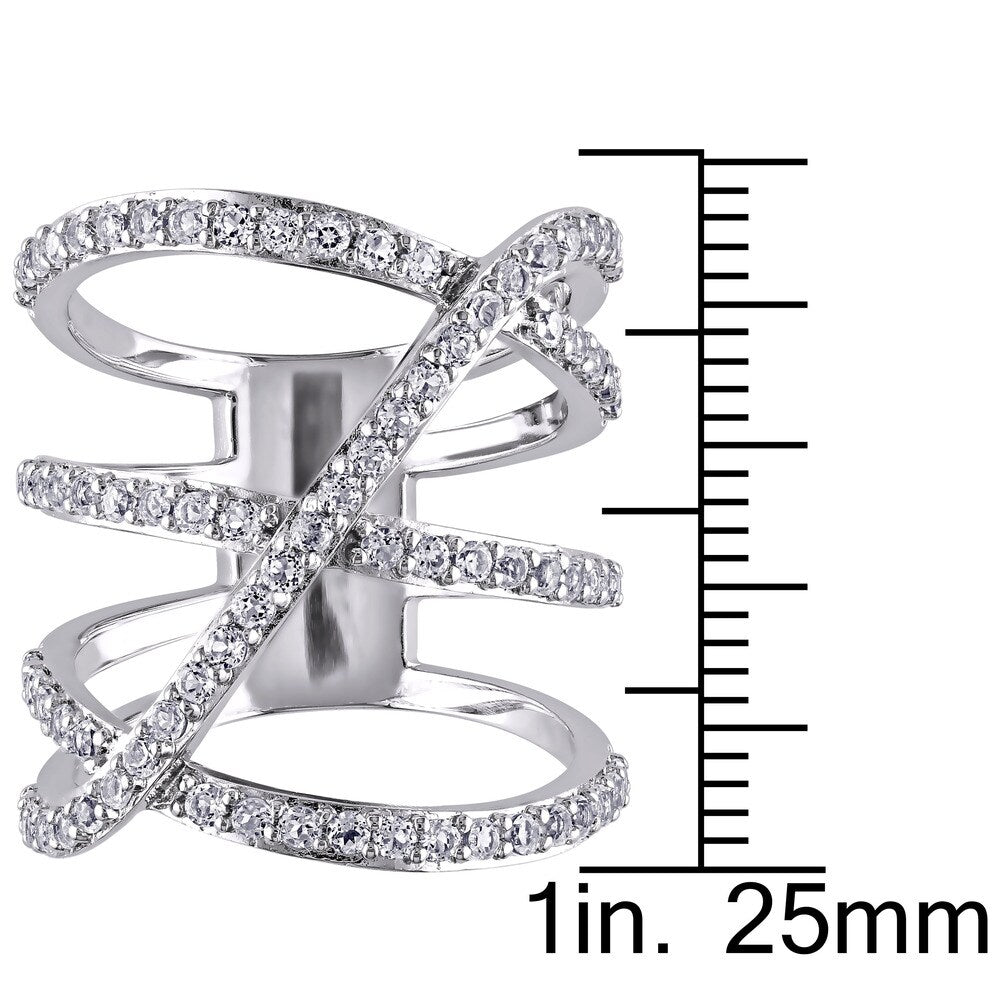 Miadora Sterling Silver White Topaz Crossover Ring