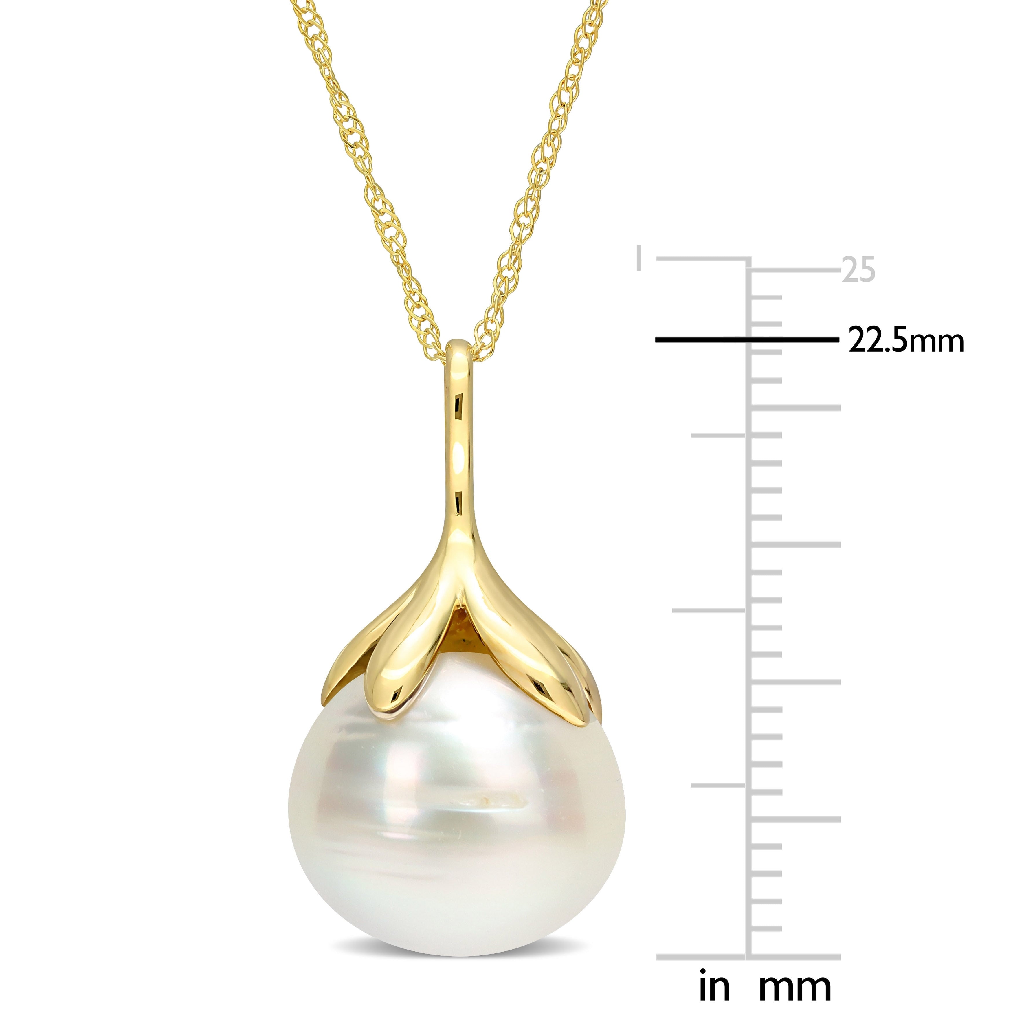 Miadora White South Sea Cultured Pearl Pendant in 14k Yellow Gold (10-11mm)