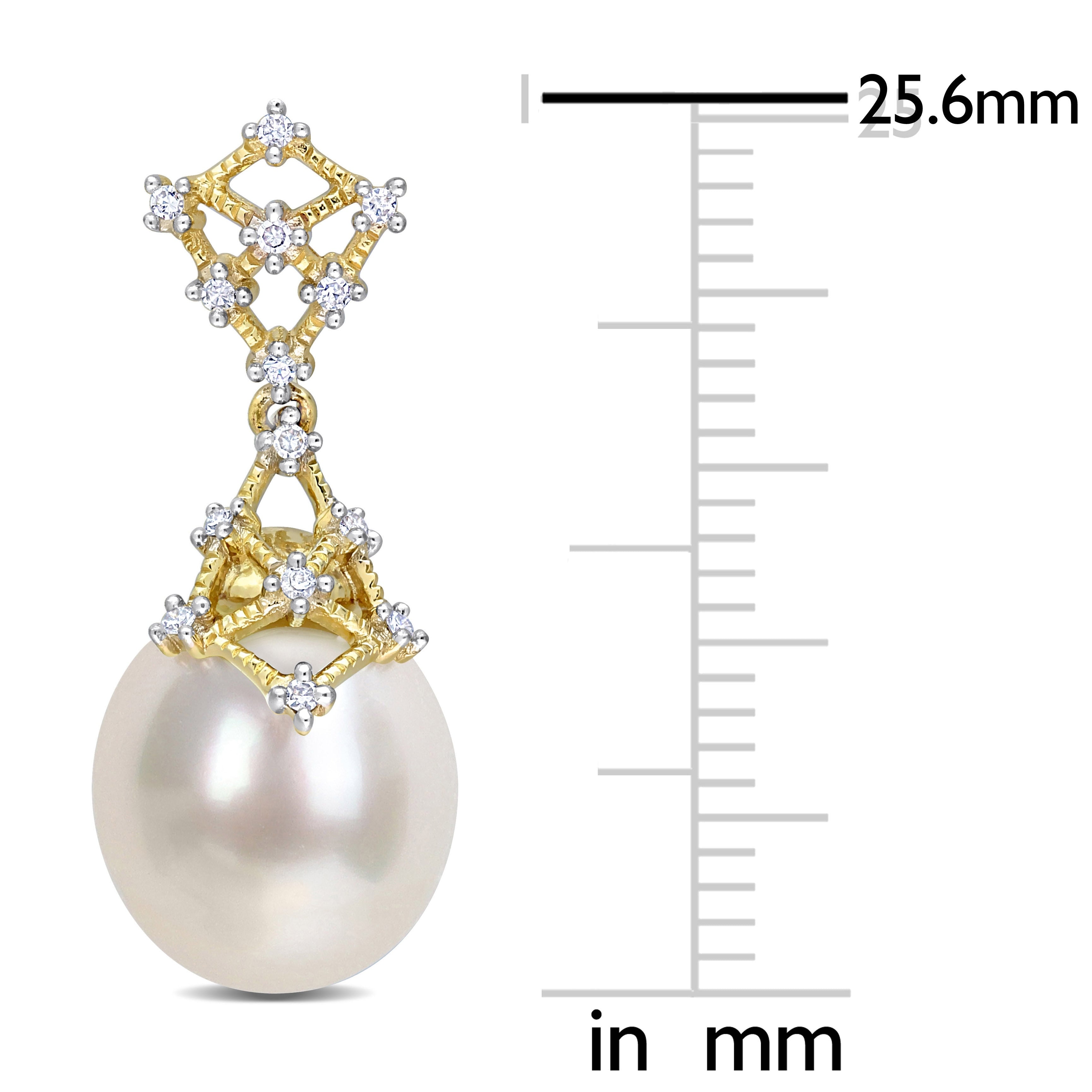 Miadora White South Sea Cultured Pearl & 1/7ct TDW Diamond Floral Dangle Earrings in 14k Yellow Gold