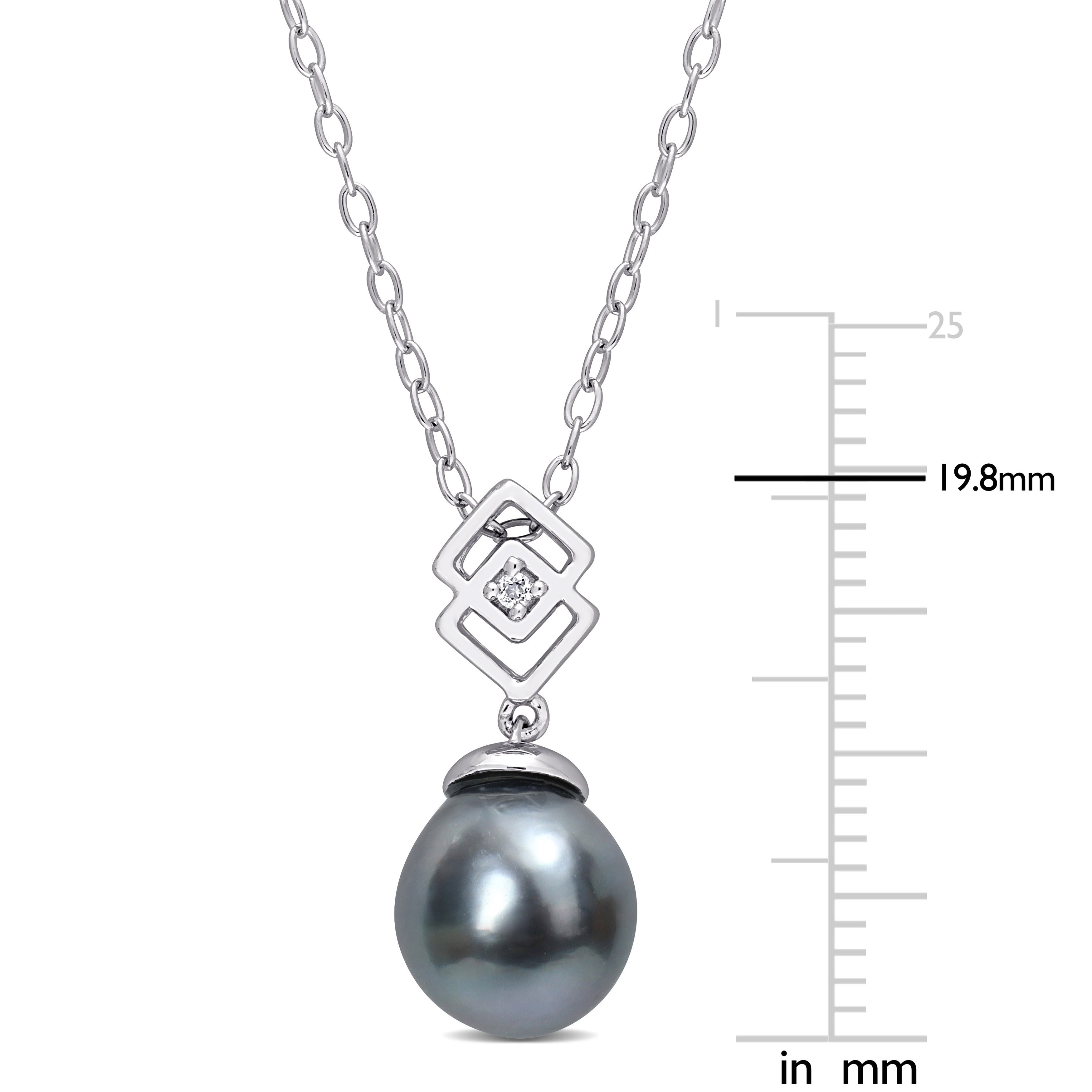 Miadora White Topaz and 8-9mm Black Tahitian Cultured Pearl Fashion Pendant with Chain Silver